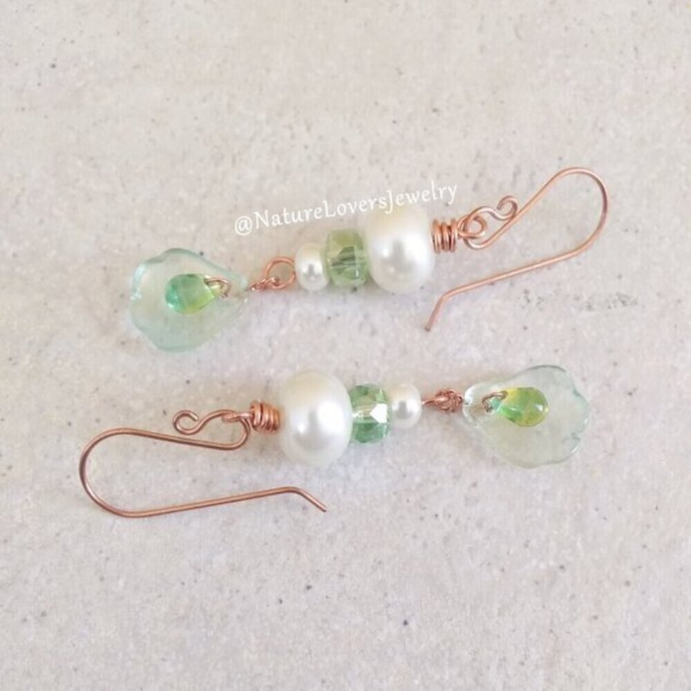 Sexy Romantic + Vibrant! Handmade Spring & Summer Dangle Earrings! Green + White